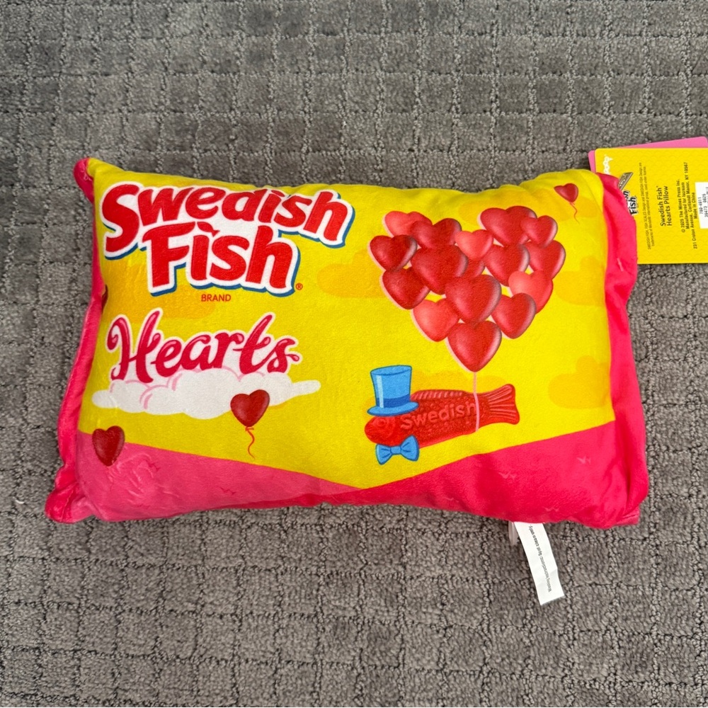 Swedish Fish Hearts Plush Pillow - Yellow & Pink